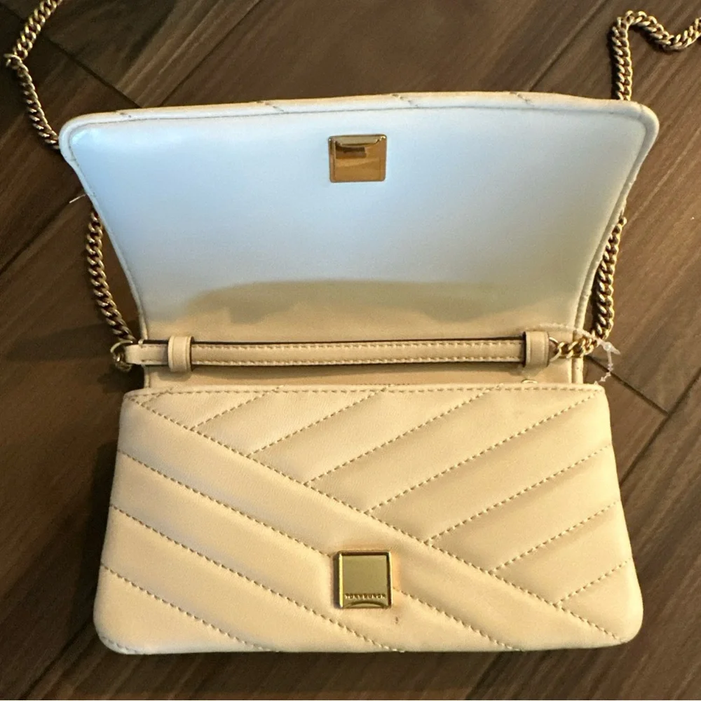 Tory Burch - Kira Chevron Chain Wallet New Cream Handbag - Picture 5 of 11